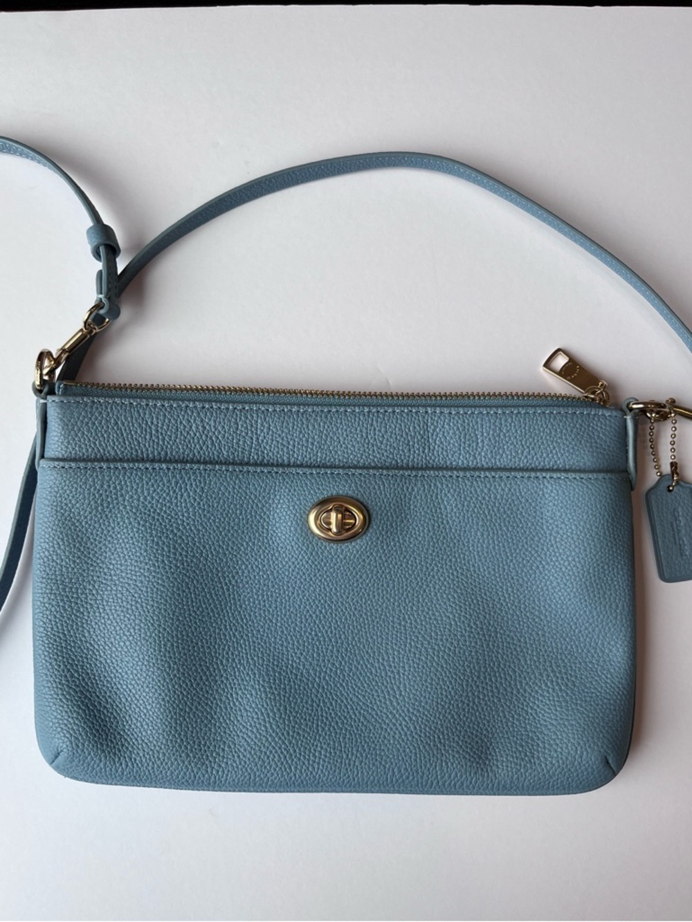 Coach Pebble Polly Blue Leather Crossbody Bag
